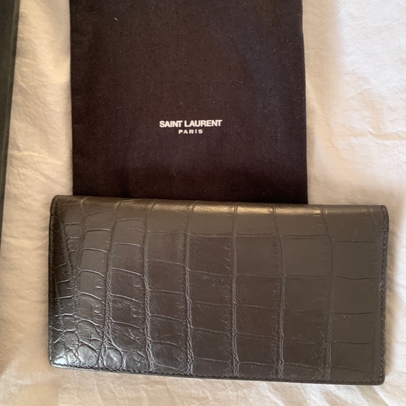 YSL Saint Laurent Long Wallet grey croc with box and dust cover - Picture 6 of 7